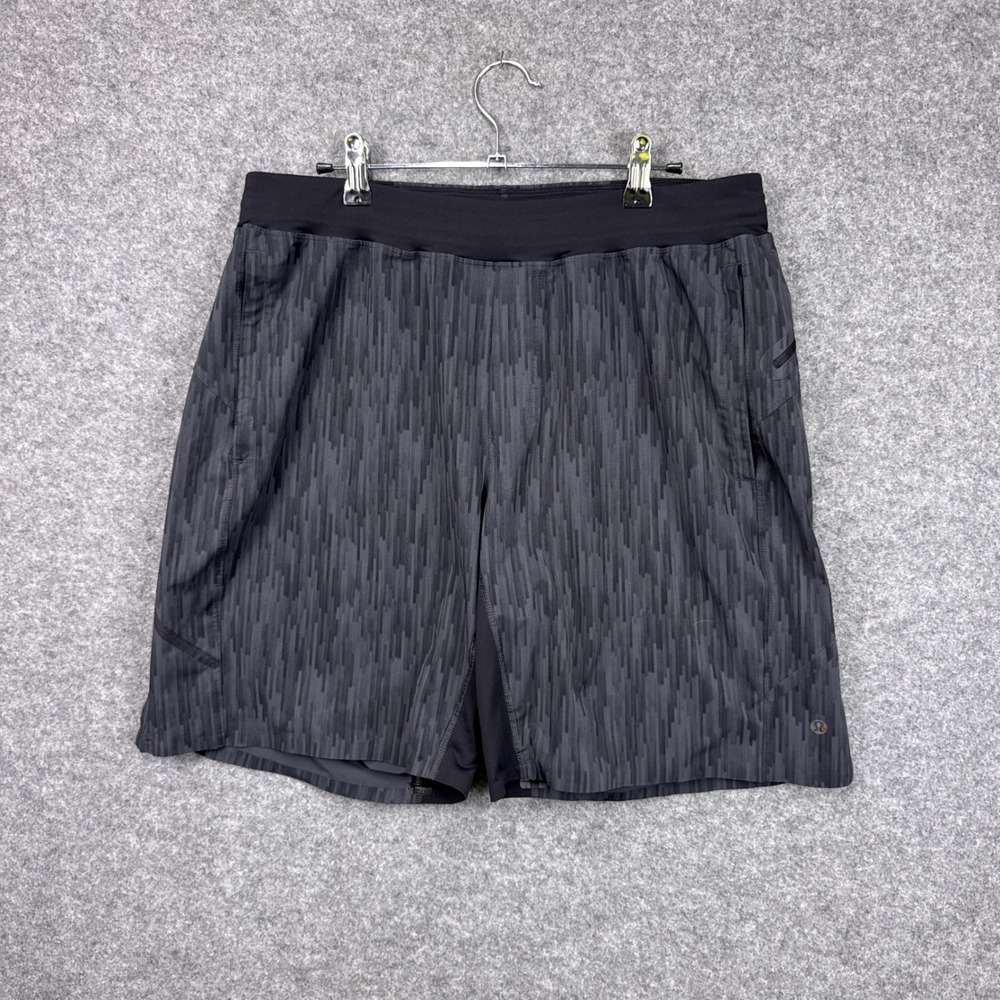 Lululemon Mens THE Short 9 Inch Black Grey Glitch Pattern‎ Athletic Training L